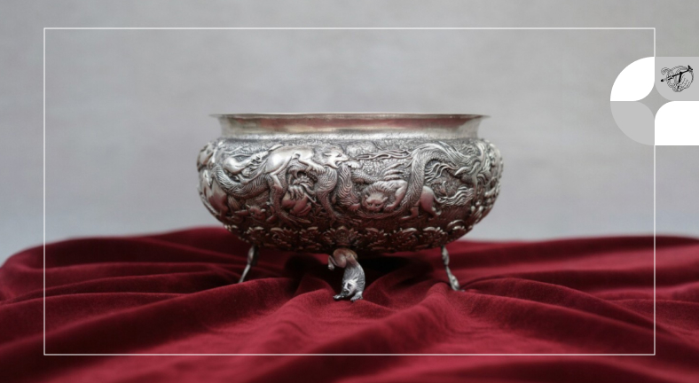 کشکول نقره قلم برجسته سنگ و آتش کد ۲۵۳