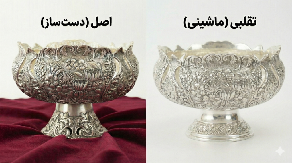 تفاوتهای کلیدی کاسه نقره دستساز و ماشینی