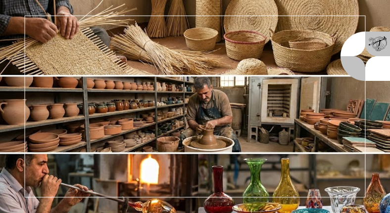 حصیربافی و بامبوبافی، سفال و سرامیک، شیشه‌گری 